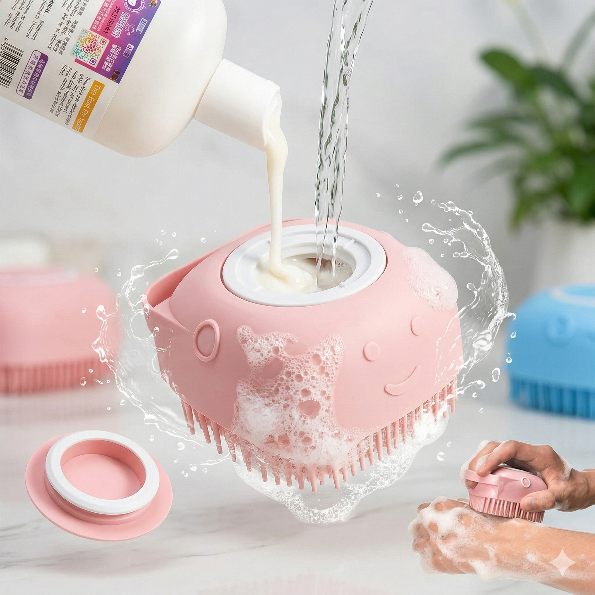 CleanPaws 2-in-1 Silicone Pet Bath Brush with Shampoo Dispenser for Dogs & Cats