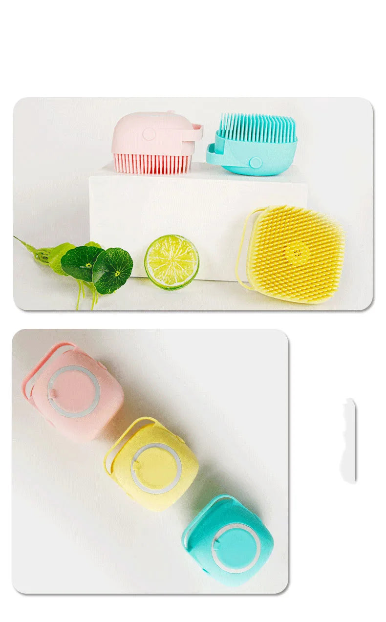 CleanPaws 2-in-1 Silicone Pet Bath Brush with Shampoo Dispenser for Dogs & Cats