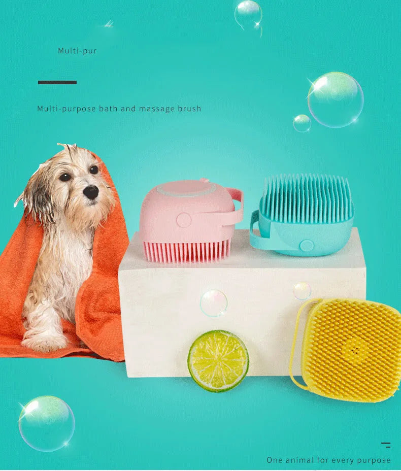 CleanPaws 2-in-1 Silicone Pet Bath Brush with Shampoo Dispenser for Dogs & Cats