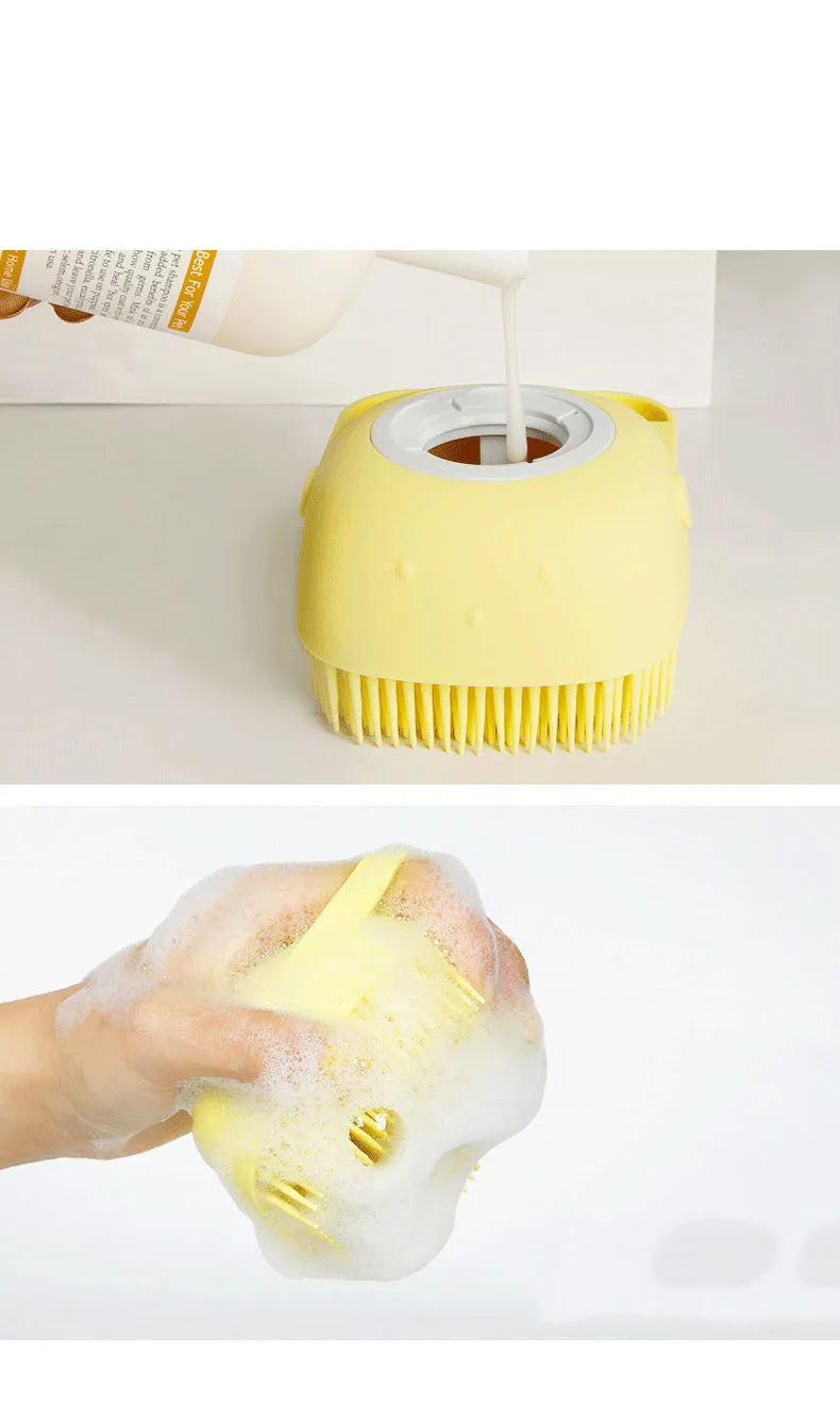 CleanPaws 2-in-1 Silicone Pet Bath Brush with Shampoo Dispenser for Dogs & Cats