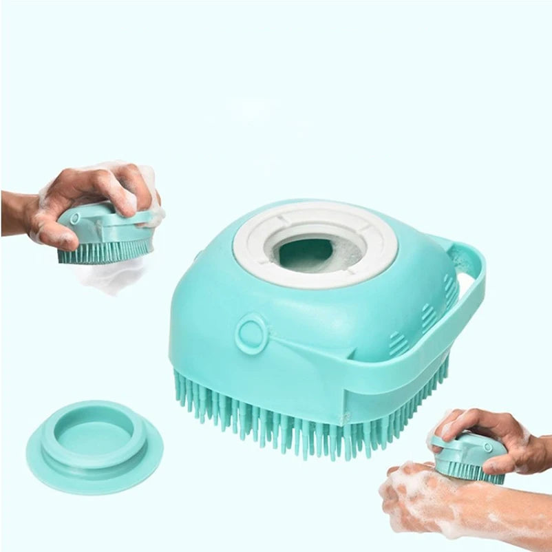 CleanPaws 2-in-1 Silicone Pet Bath Brush with Shampoo Dispenser for Dogs & Cats
